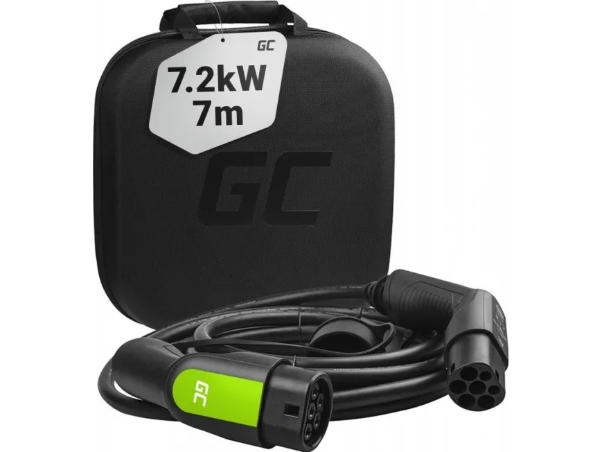 Green Cell ladekabel til elbil type 2 - optil 7,2 kW på 1 fase - 32A - 7 meter