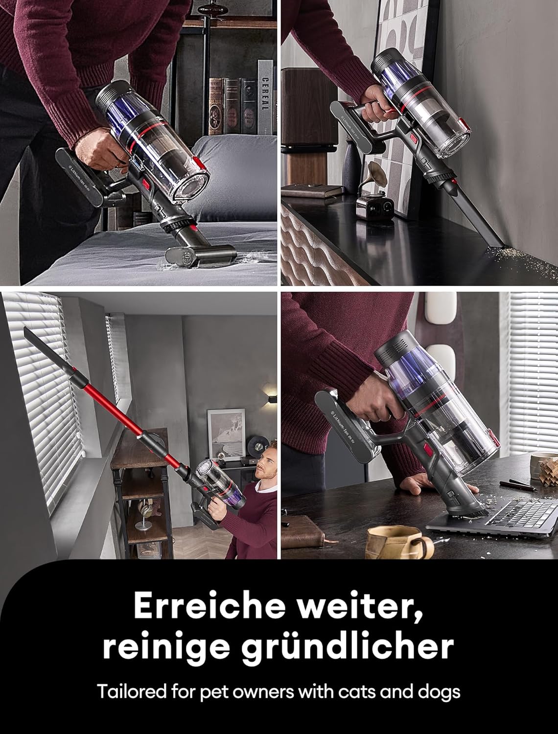 Ultenic Akku Staubsauger 50KPA/550W/60Min, 1,5L Staubsauger Kabellos, Touchscreen Display, Anti-Tangle Bürste, Wandmontierte Ladestation Grün Licht, 180° Faltbarer, für Tierhaare/Teppiche/Hartböden