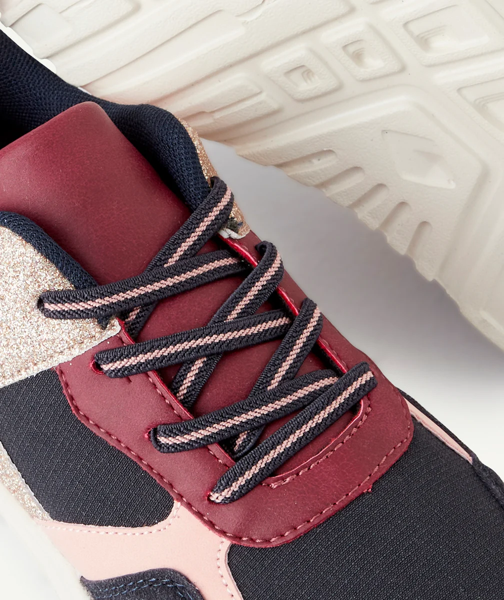 BASKETS COLORBLOCK FILLE ROSE ET BLEU MARINE À LACETS