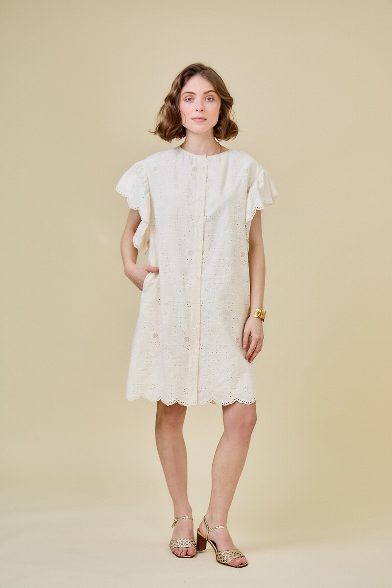 ATÉ BREVE<br>Vestido curto de renda com mangas curtas