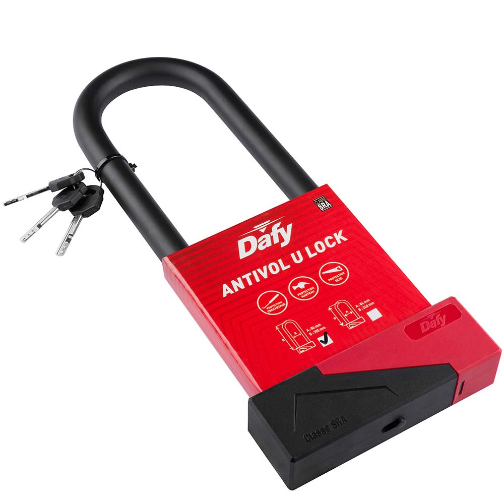 Dafy Moto - Antivol en U - 84 x 305 mm SRA Rouge / Noir