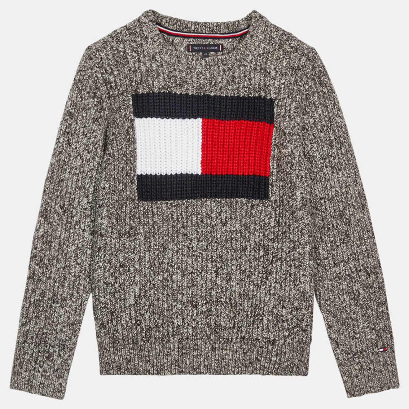 Tommy Hilfiger Pull en Maille de Coton mélangé à drapeau gris chiné