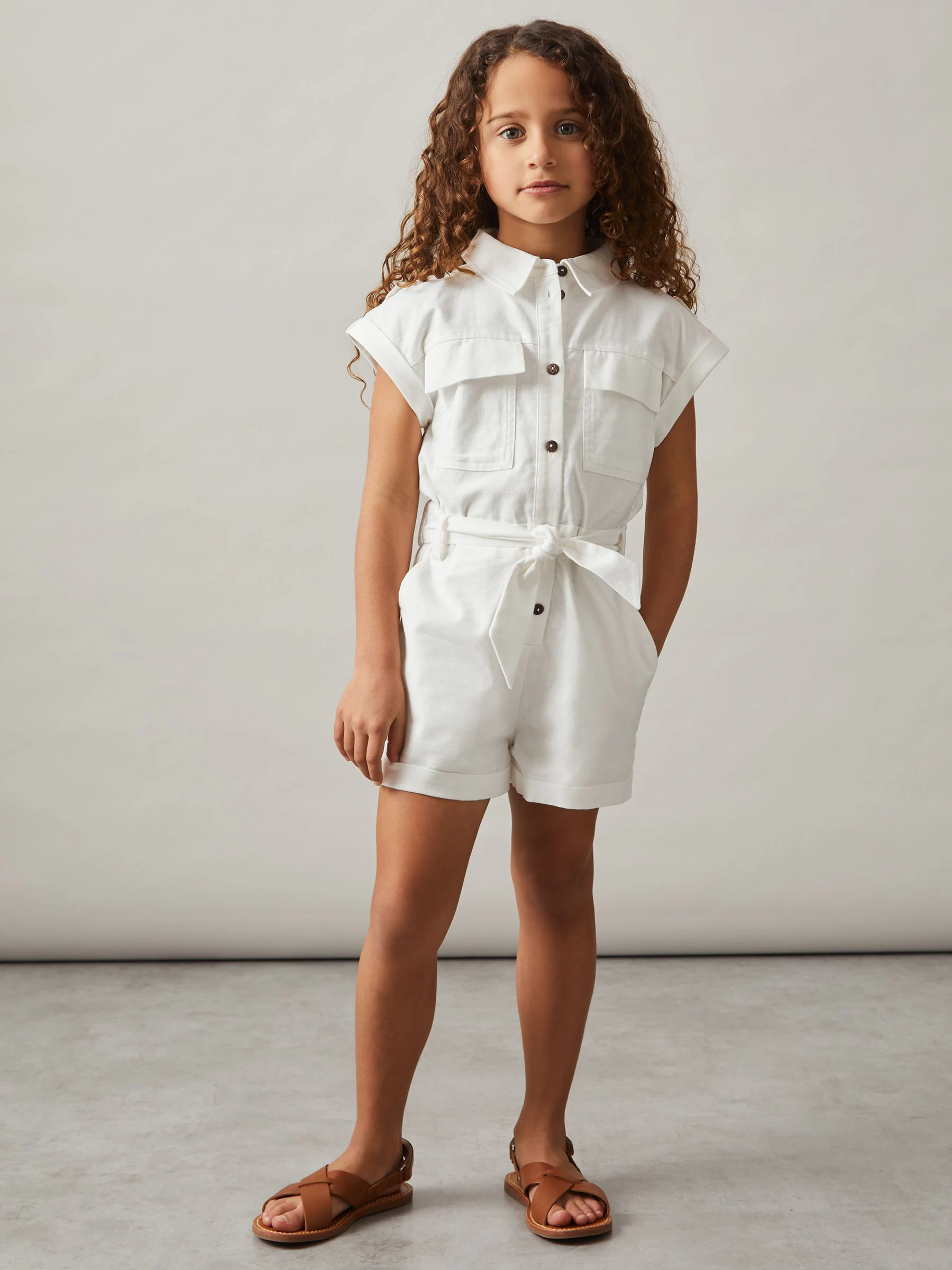 Reiss Zoe playsuit van katoen-linnen met riem