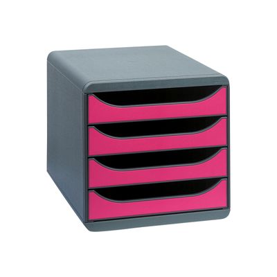 Exacompta BigBox - Module de classement 4 tiroirs - gris/framboise