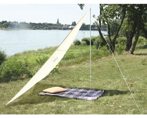 Driehoekige parasol voor kamperen en vrije tijd, inclusief stokken, ivoor, 3x3x2,5 m