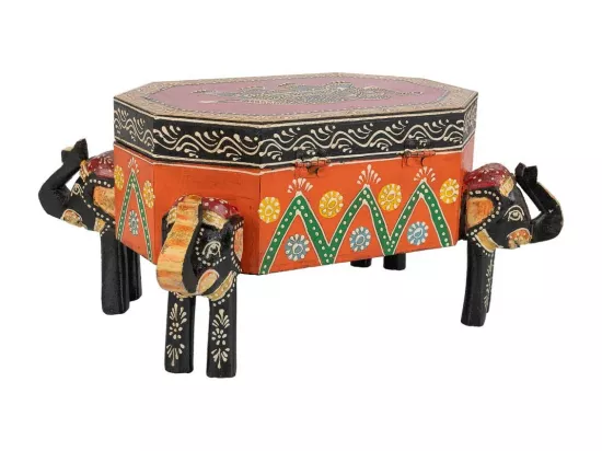 Coffret à bijoux en bois peint artisanal marron 33x20x15h