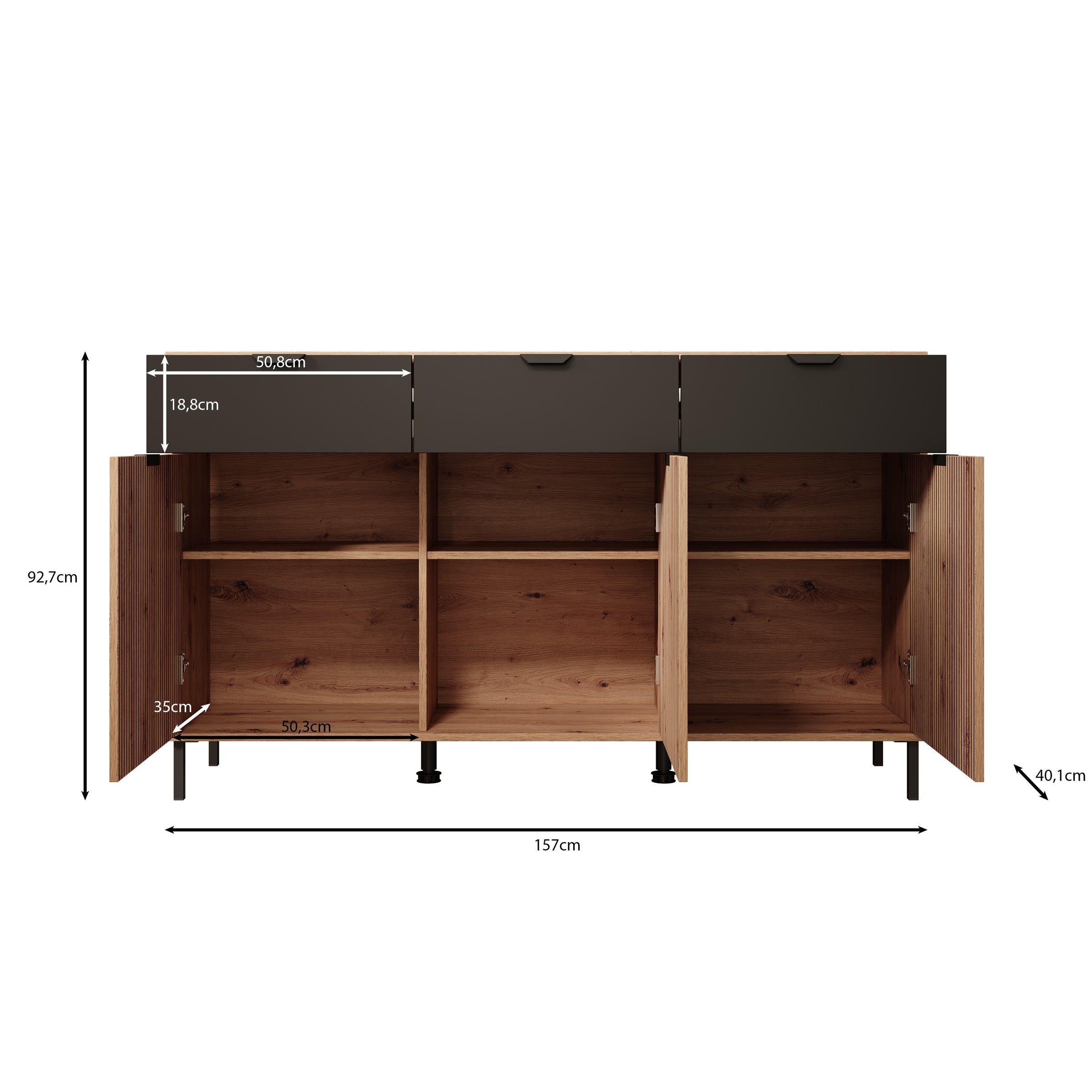 Meubella - Dressoir Malaika - Eiken - 157 cm