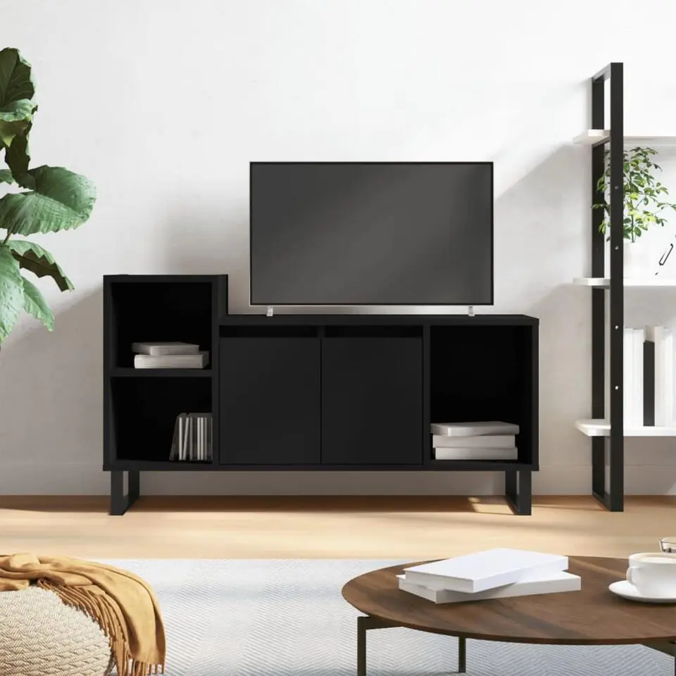 vidaXL - TV-meubel met 2 deuren 3 vakken - Zwart - Hout en metaal - 100x35x55 cm