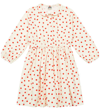 Bonton Kjole - Fløjl - Frida - Creme m. R?de Prikker