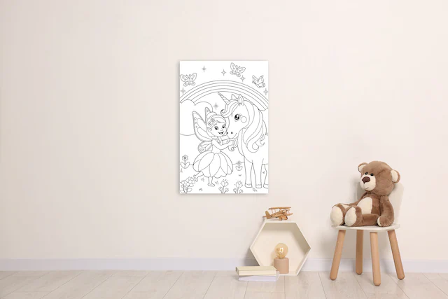 queence Bild »Fee und Einhorn« Blumen | Blumenbilder | Blätter | Blätterbilder | Einhorn | Feen | Felder | Figuren | Mädchen | Märchen | Märchenbilder | Regenbogen | Reitbilder | Wichtel | klassische Fantasie 1 Stk. tlg. DIY Wandbild aus Dibond