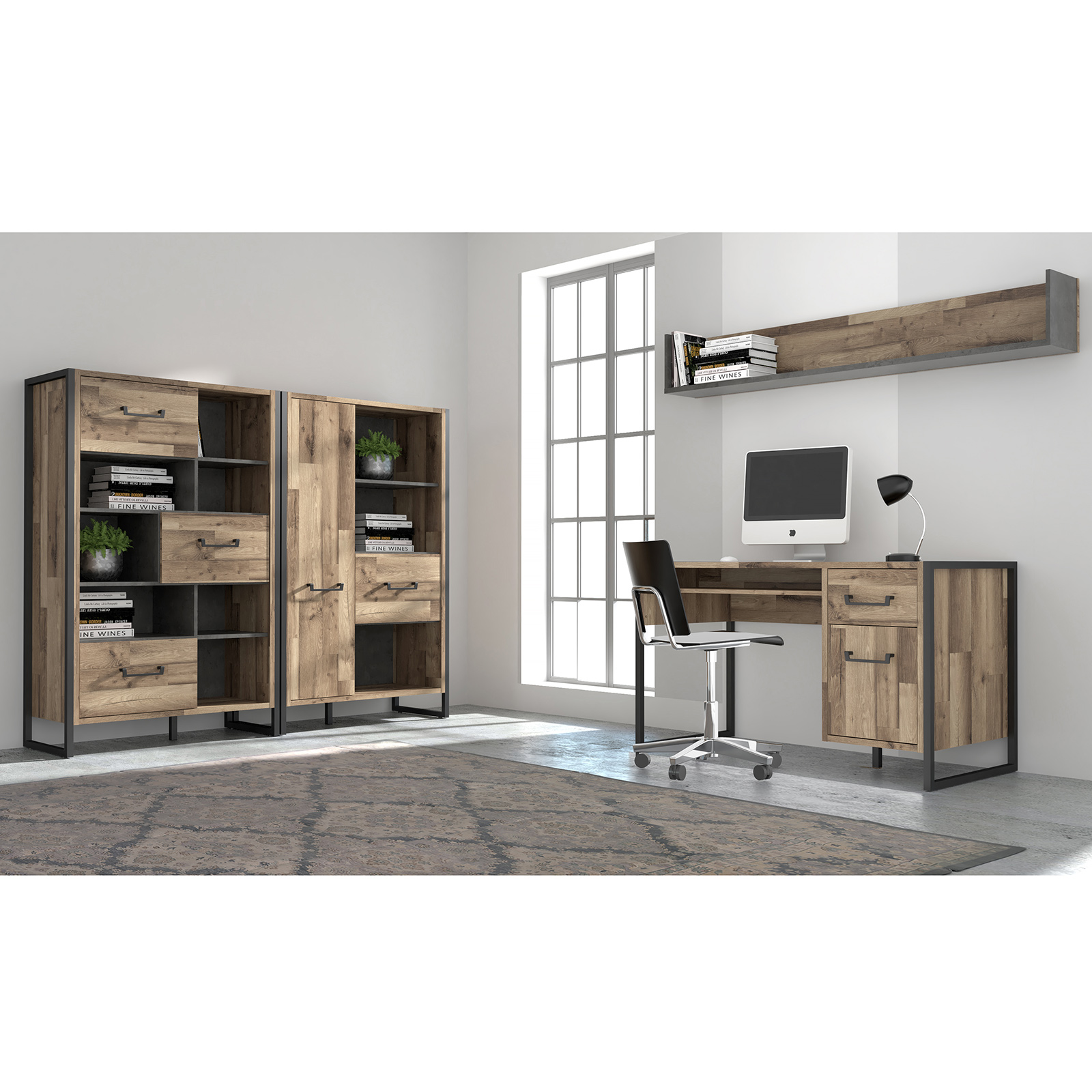 Schreibtisch - Stabeiche - Schubkasten - 129 cm breit
