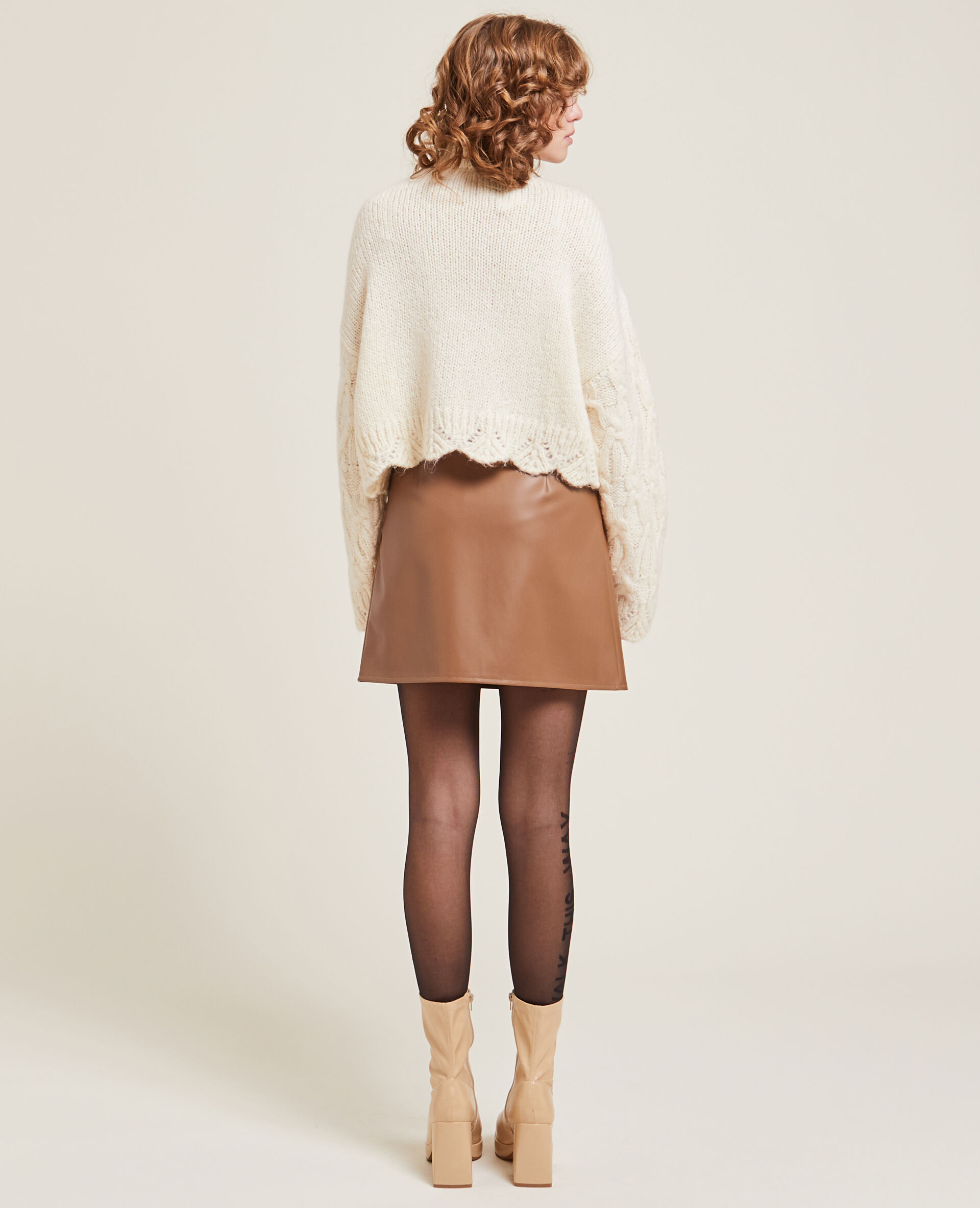 Jupe courte simili cuir - Camel