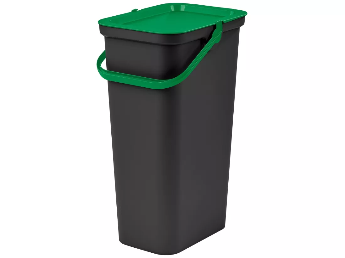 Set de 2 poubelles 25L avec poignée verte et noire