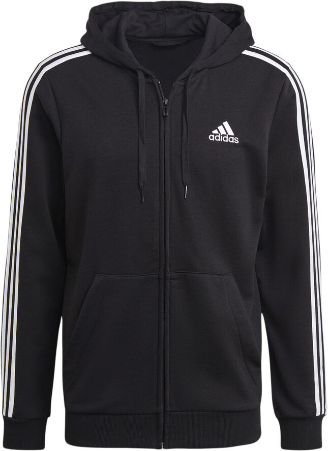 adidas Essentials French Terry 3-Stripes Full-Zip hættetrøje Sort