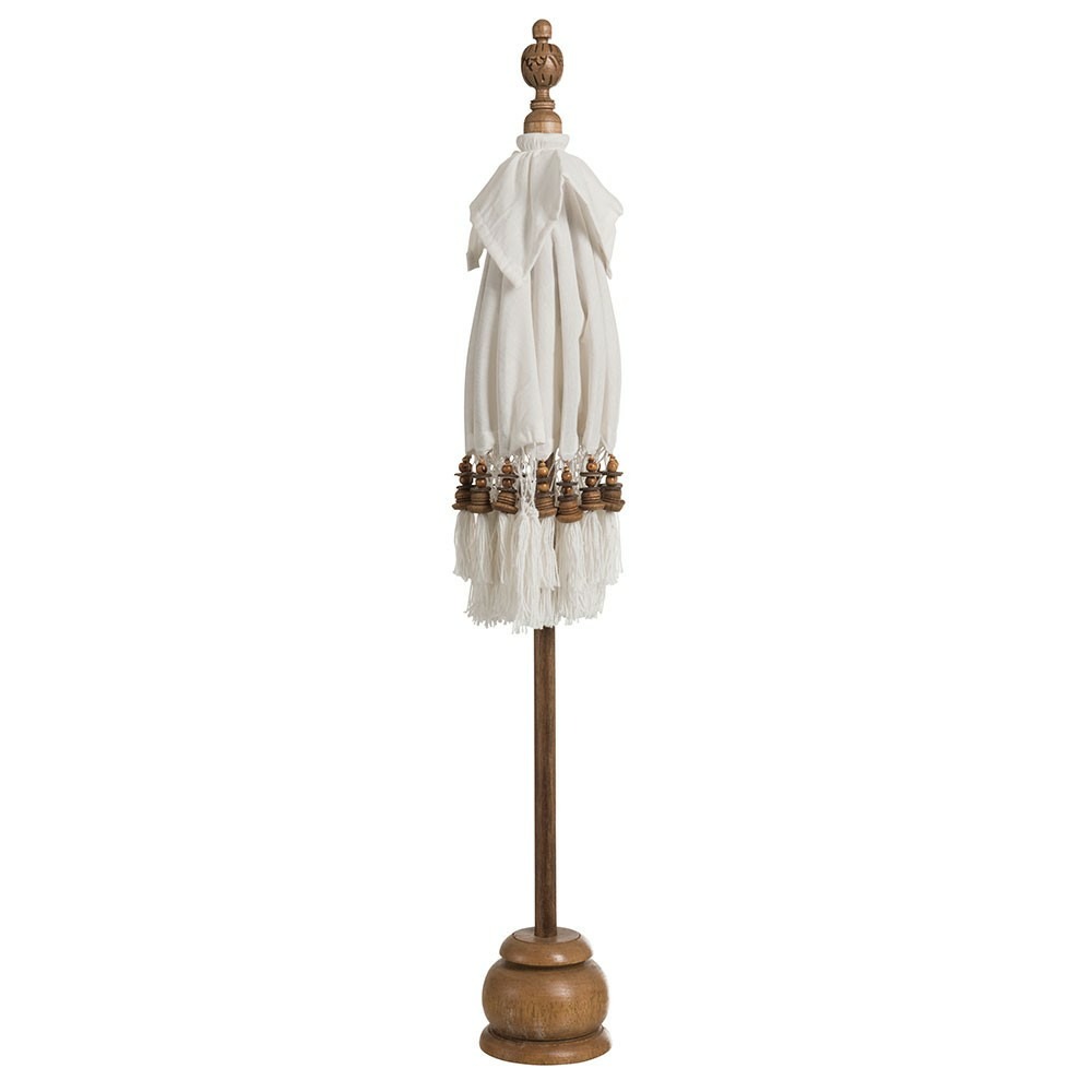Parasol + pied + pompon coton/bois blanc marron s