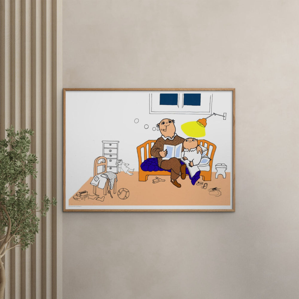 Køb Poster & Frame Alfons Åberg - Godnat Alfons - Far Læser Godnathistorie