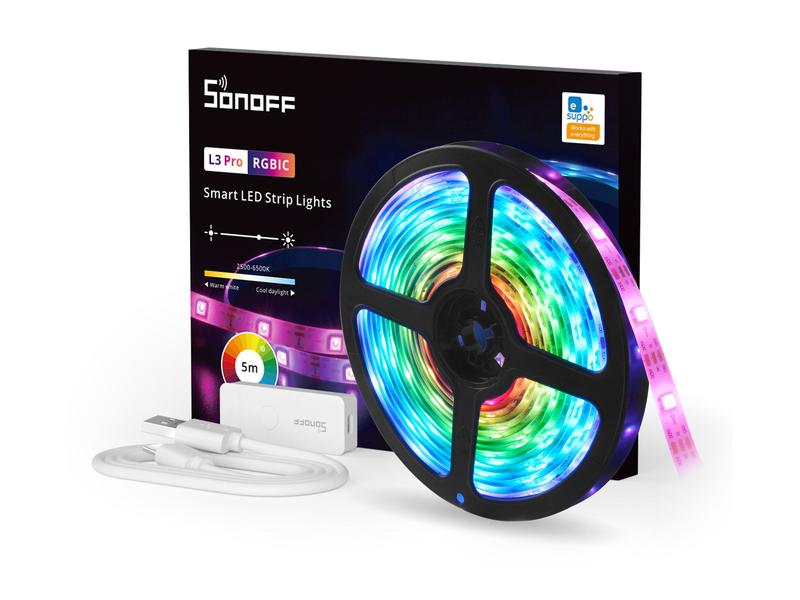 SONOFF LED-Stripe L3-5M-P, WiFi-RGBIC, 5 m Programmierbares Outdoor LED-Streifenlicht-Set
