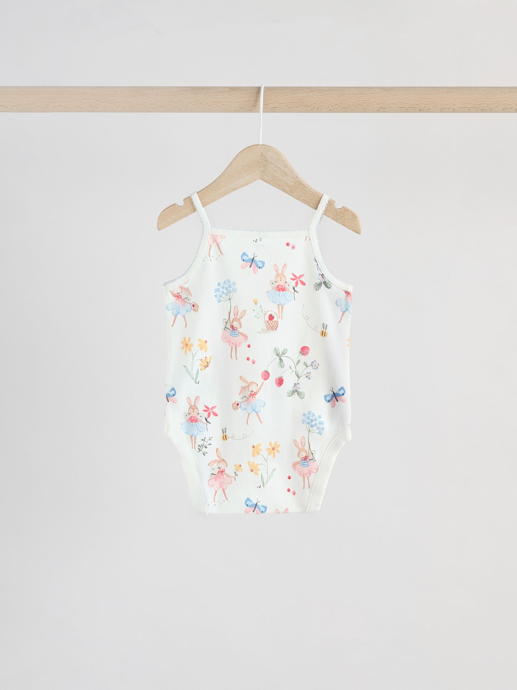 Cream aardbei bunny - Set van 5 katoenen hemdrompertjes voor baby's