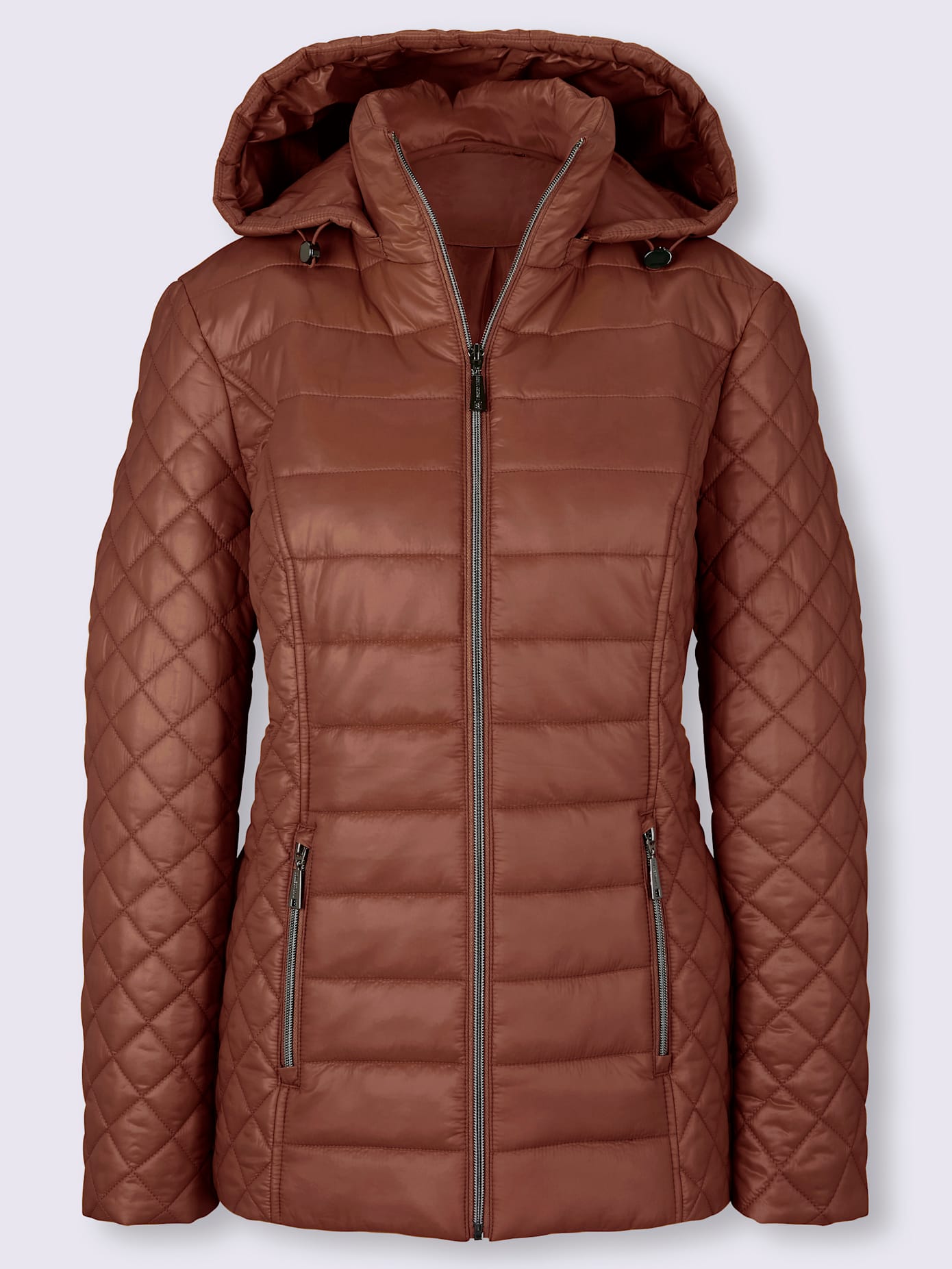 Veste chaude rembourrée piquée motifs losanges col montant avec capuche