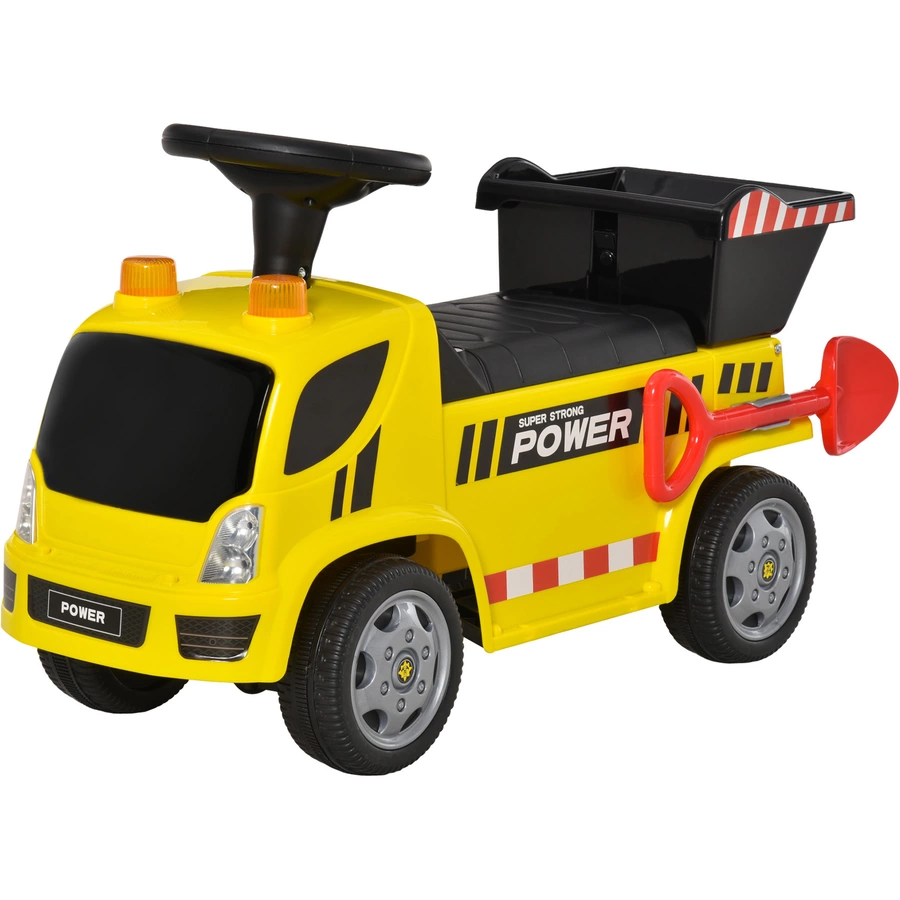 HOMCOM Kinder Rutscherauto mit Musik, Scheinwerfern und Alarmtönen Gelb