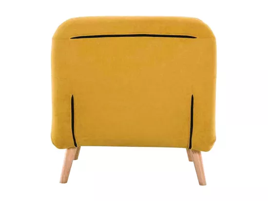 Fauteuil convertible scandinave en tissu effet velours jaune moutarde et bois clair AMIKO