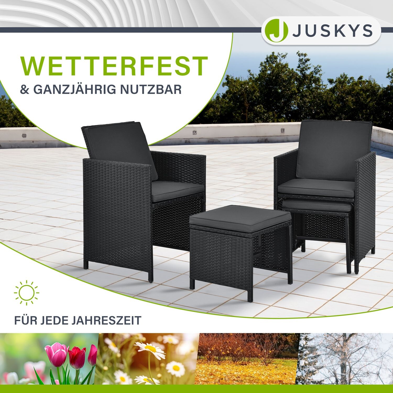 Juskys Polyrattan Sitzgruppe Baracoa L 9-teilig – Gartenmöbel wetterfest, stapelbar für Garten
