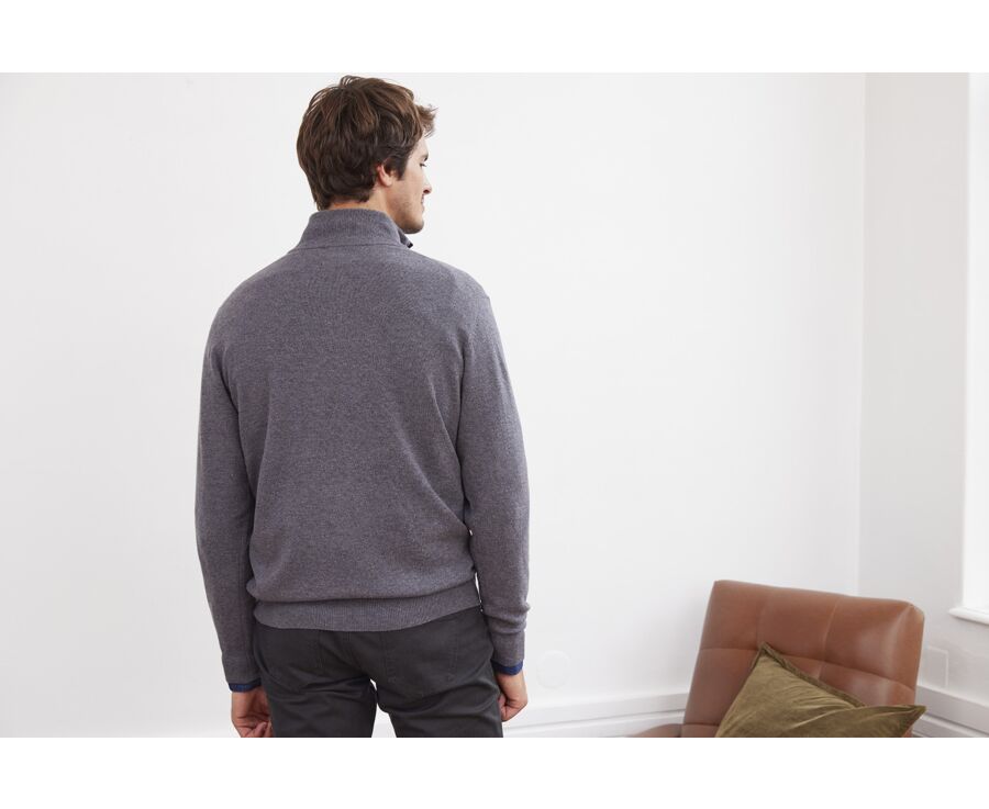 Pull col zippé homme laine Gris Moyen Chiné - KEITHY