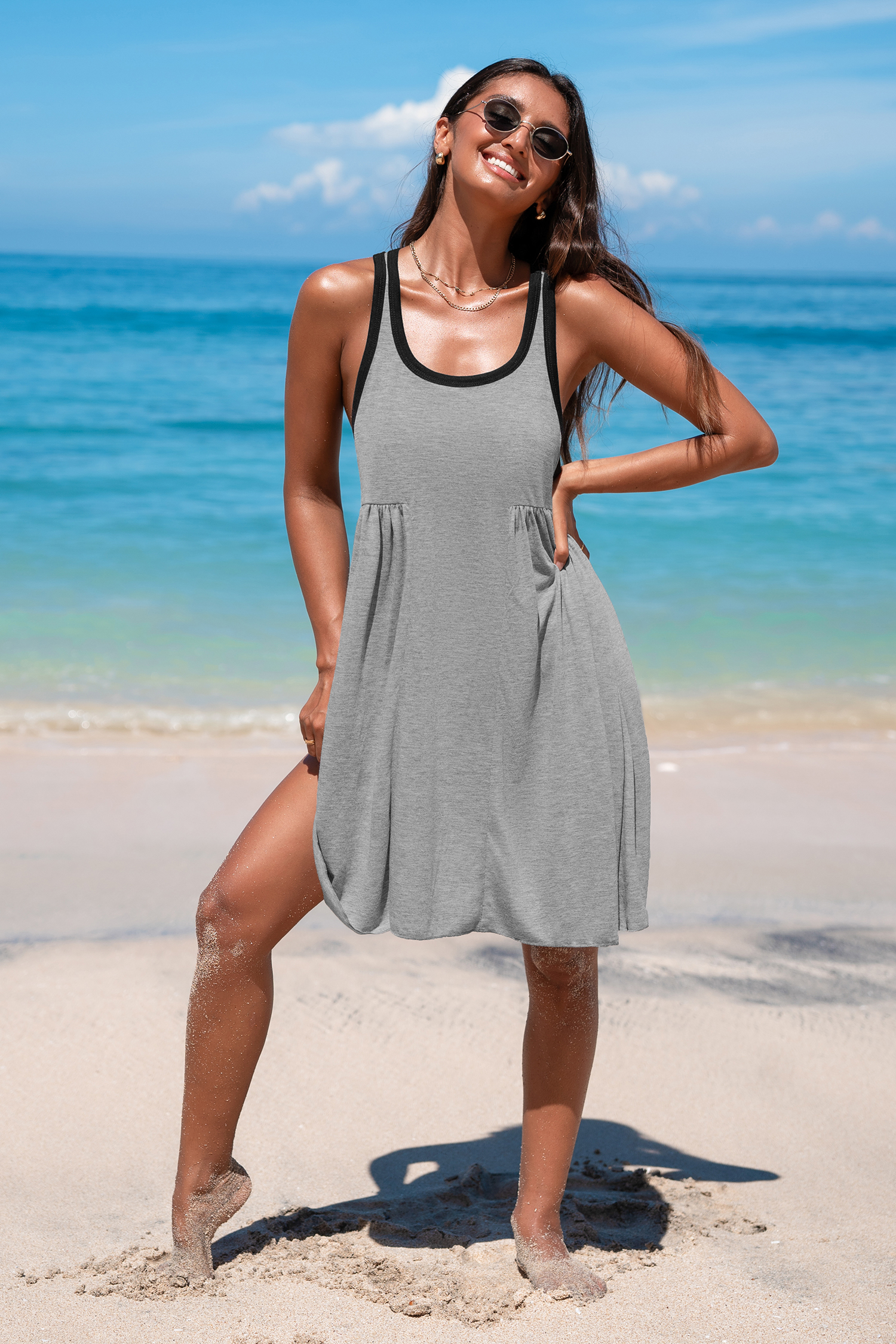 Robe en jersey à col rond gris