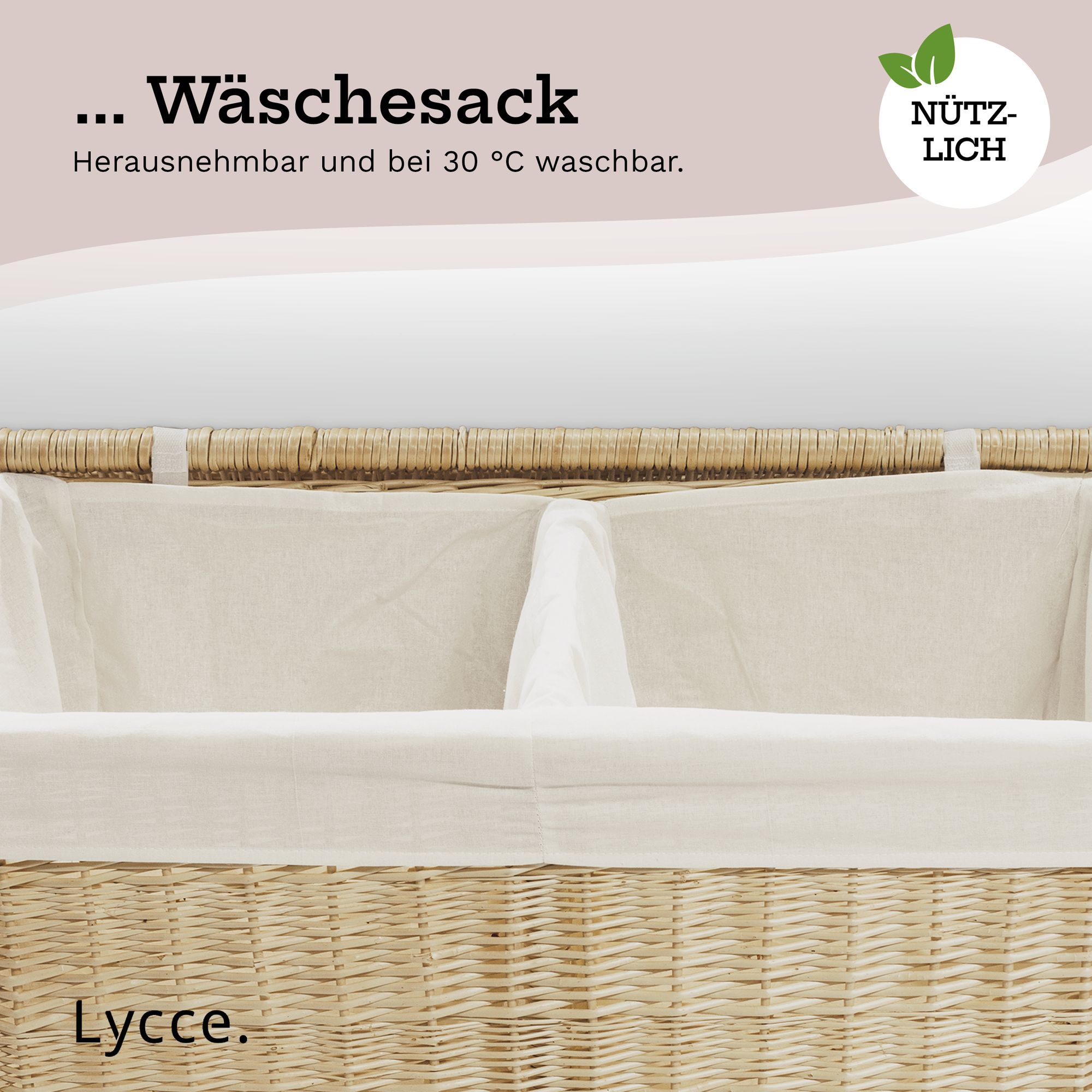 Lycce Wäschesortierer aus Weide 120L, 2 Fächer, mit Stoffeinsatz