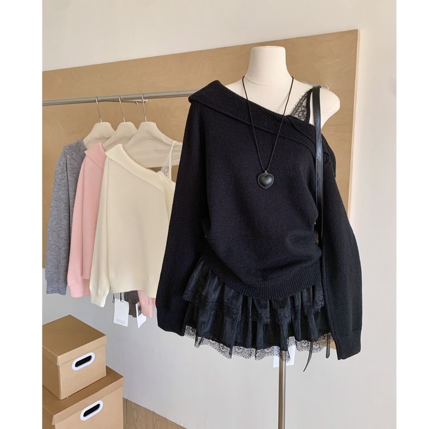 Dute - Mock Two-Piece Off Shoulder Trui