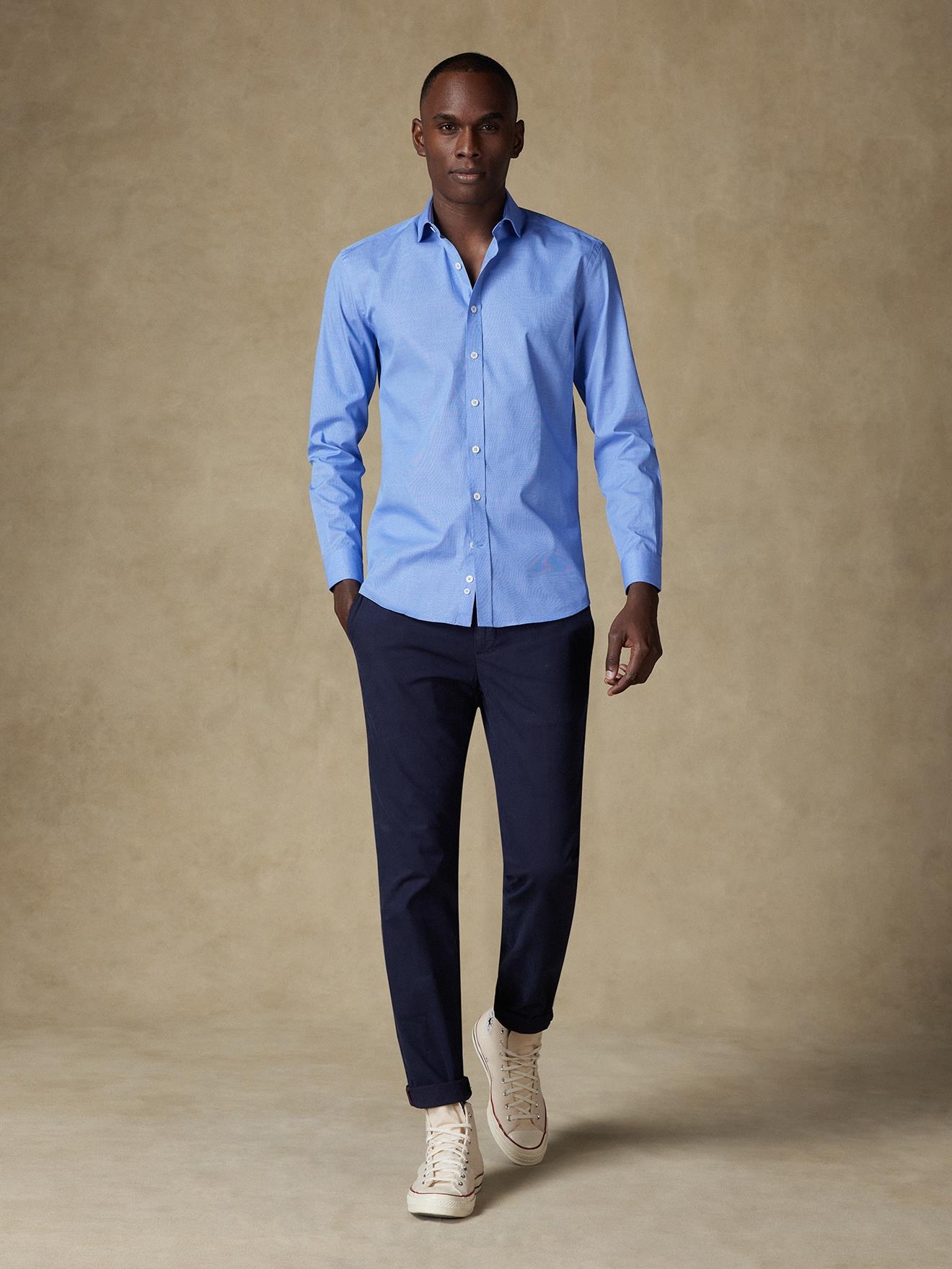 Chemise cintrée Daria en popeline bleue - Petit Col
