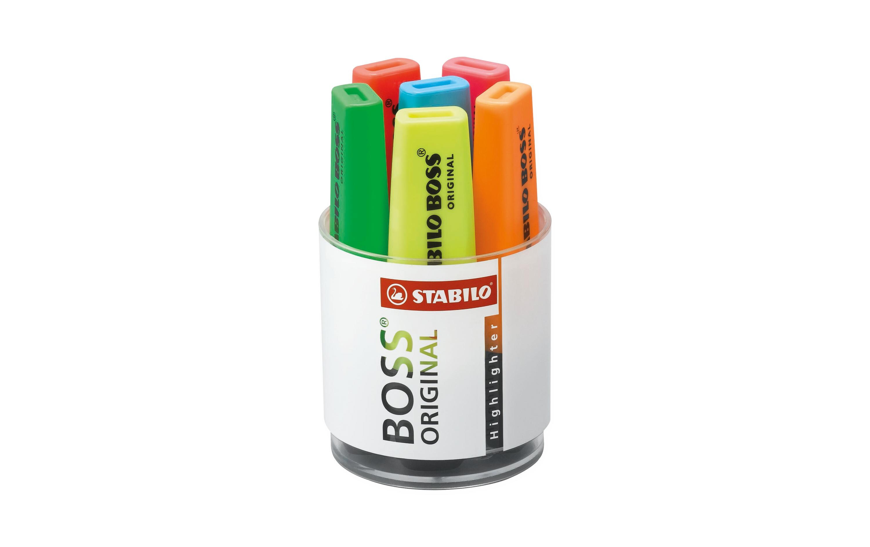 Textmarker Boss Pastell 6 Stück, MehrfarbigTextmarker mit Universaltinte auf Wasserbasis für alle Papiere