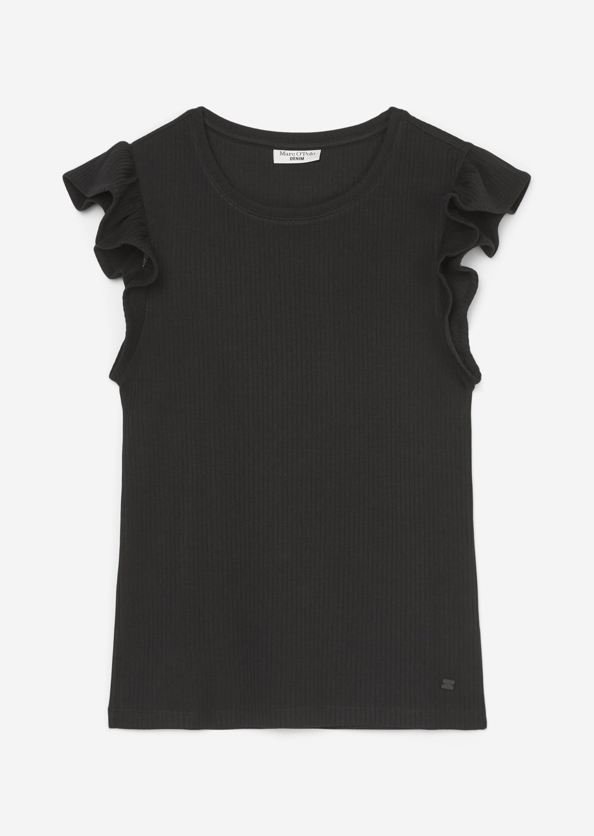 T-Shirt mit Volantärmeln slim aus Ripp-Stretch-Jersey
