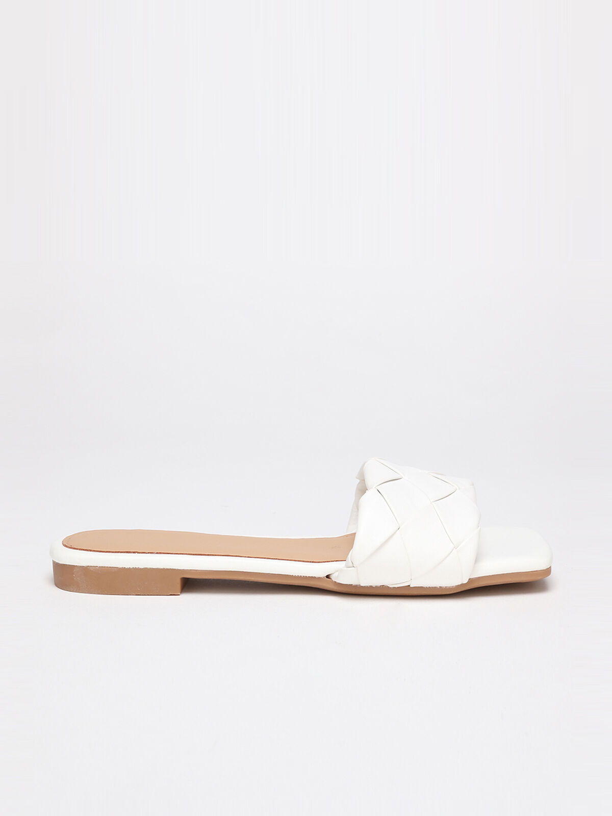 Mules à bout carré et bride tressée- Blanc