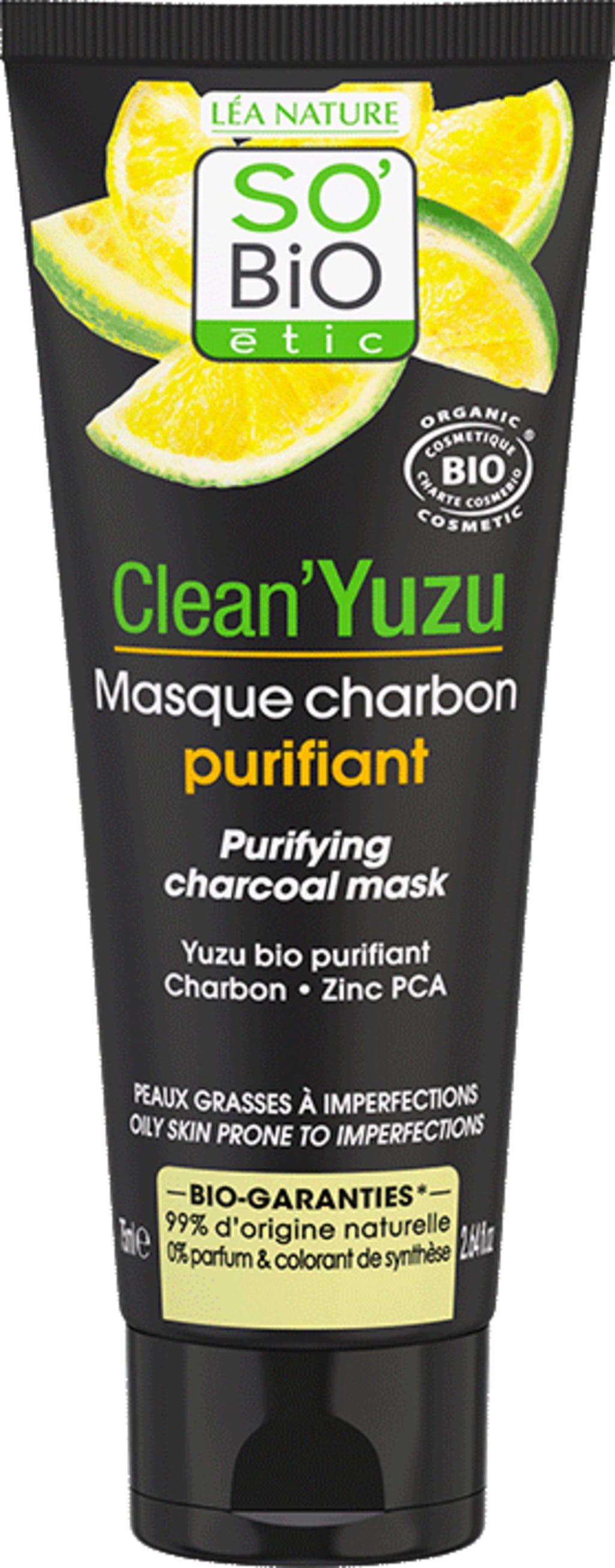 LÉA NATURE SO BiO étic  Clean'Yuzu Gesichtmaske Aktivkohle, 75 ml