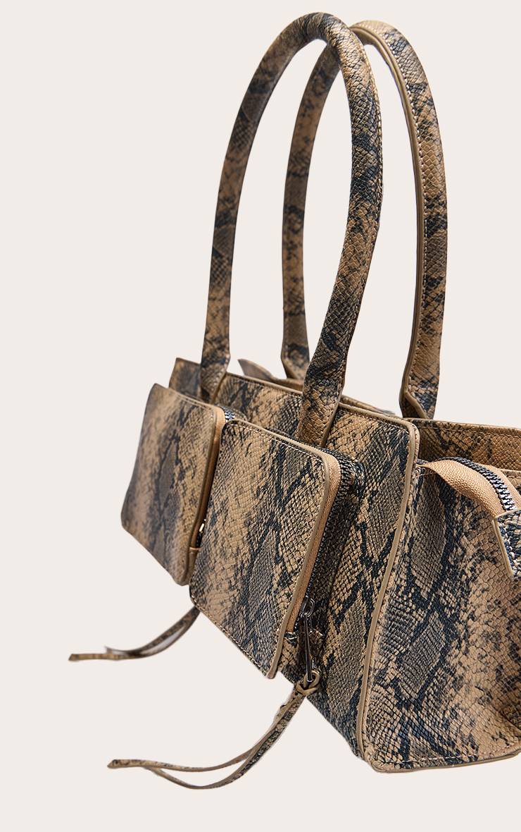 Snake Print Sac À Bandoulière Beige Avec Détail Poche Motif Synthétique