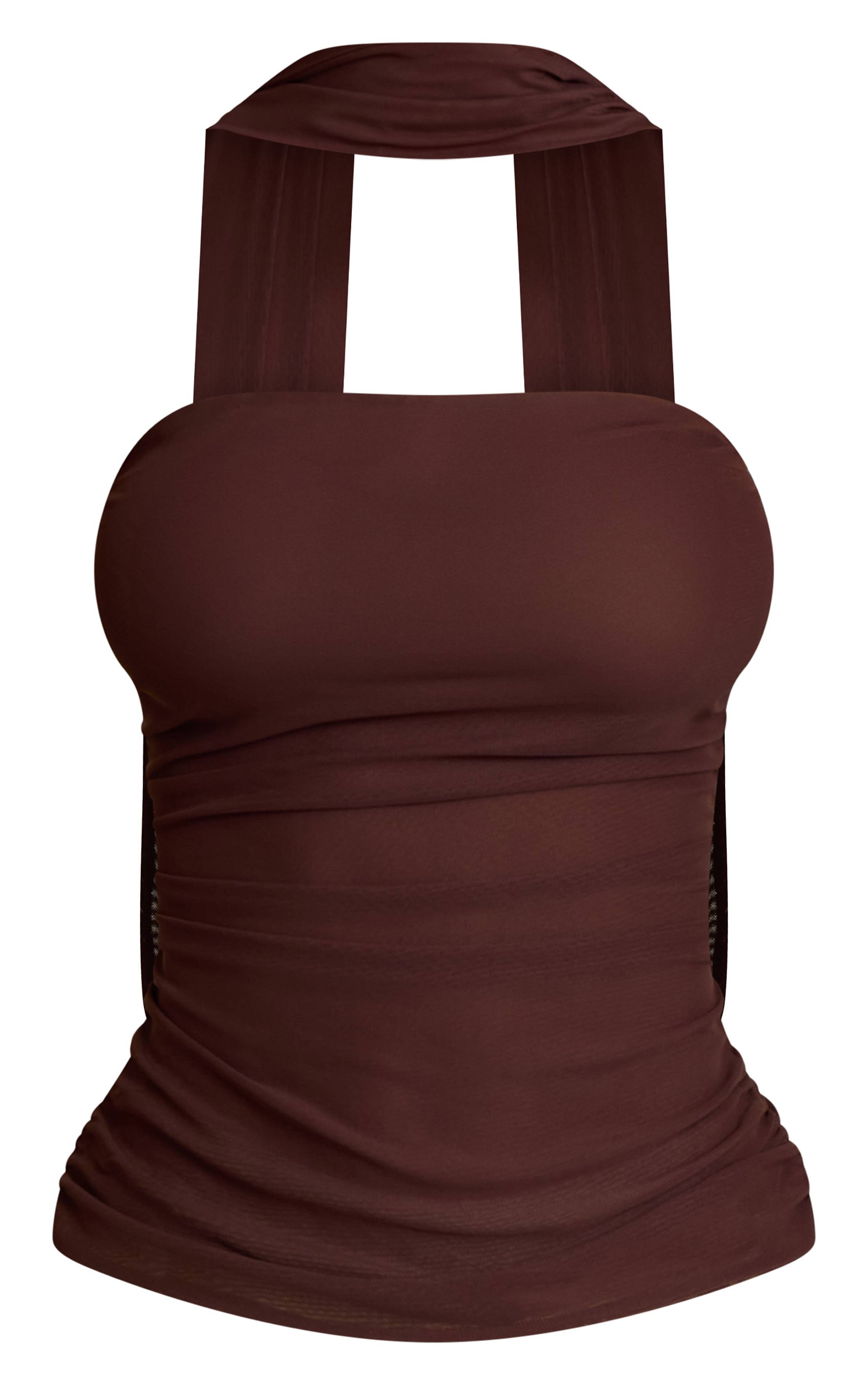 Deep Chocolate Bandeau À Double Couche De Mesh Avec Détail Foulard