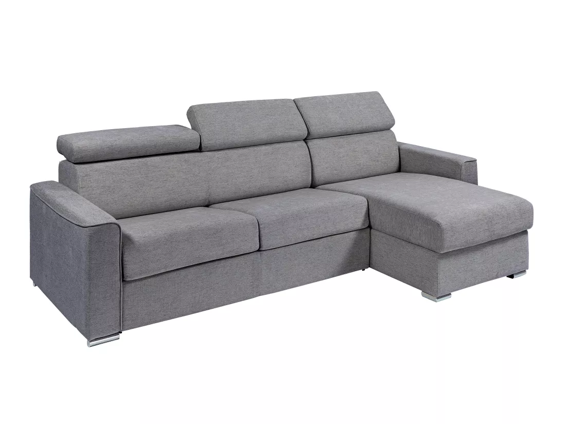 Canapé d'angle réversible convertible express en tissu gris - Couchage 140 cm - Matelas 22 cm mémoire de forme - VIZIR