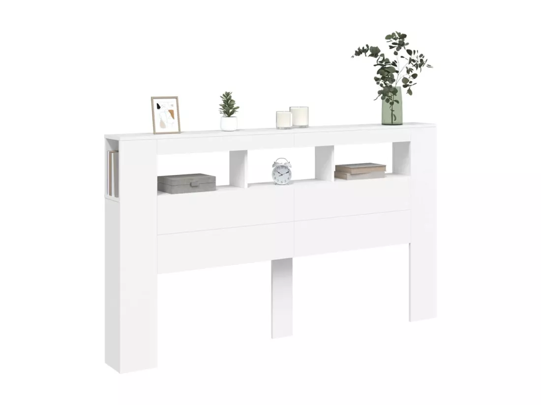 Tête de lit à LED blanc 180x18,5x103,5 cm bois d'ingénierie