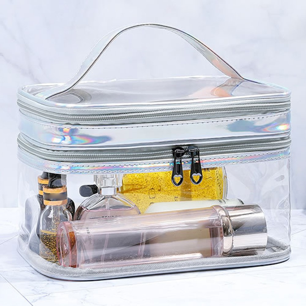 (14x22x13cm) Kosmetik Make Up Tasche Necessaire Organizer Bag - Transparent / Silber