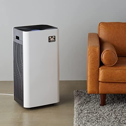 Amazon Basics   Purificateur d'air, Couvre jusqu'à 12 m², Filtres à air True HEPA et au charbon, CADR 100 m²/h, Élimine 99,97 % des allergènes (pollen, poussière, fumée), Prise européenne, Blanc : Cuisine et Maison