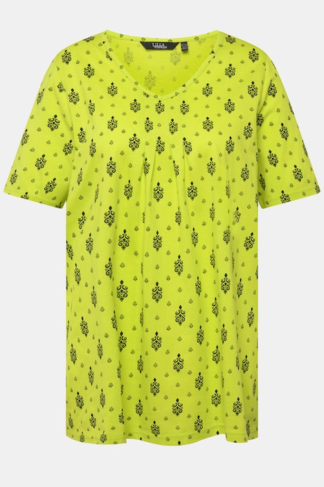 T-Shirt, Zierfalten, A-Linie, V-Ausschnitt, Halbarm