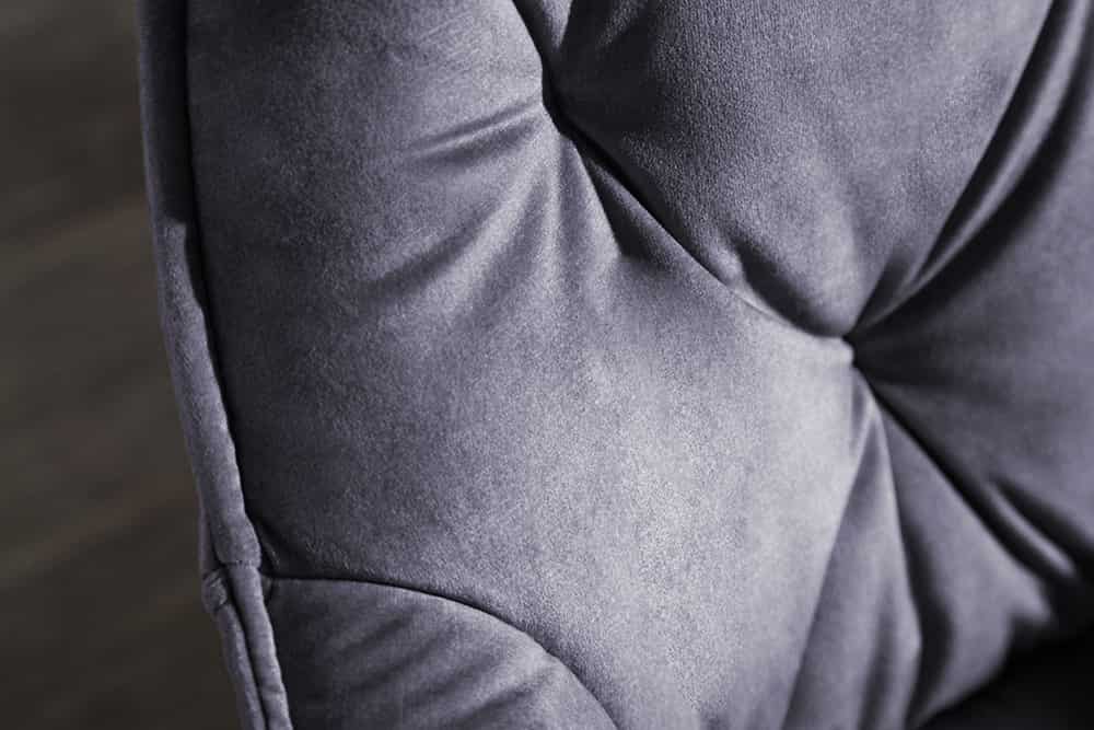 Design Stuhl MILANO grau Samt mit Armlehne Ziersteppung gepolstert schwarze Metallbeine