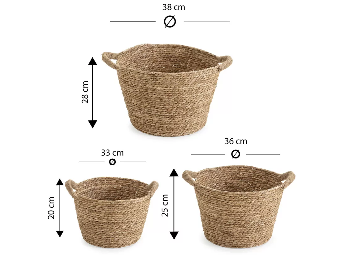 Set de 3 paniers Icia fibre naturelle avec anses