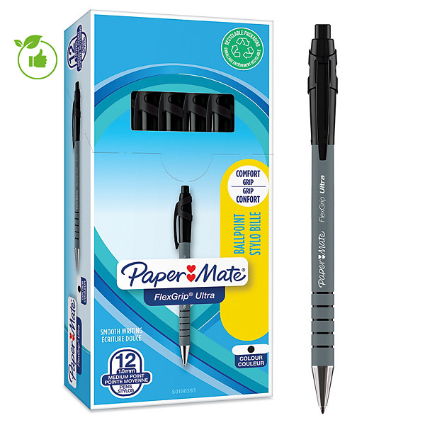 12 stylos-bille Paper Mate® Flexgrip ultra coloris noir