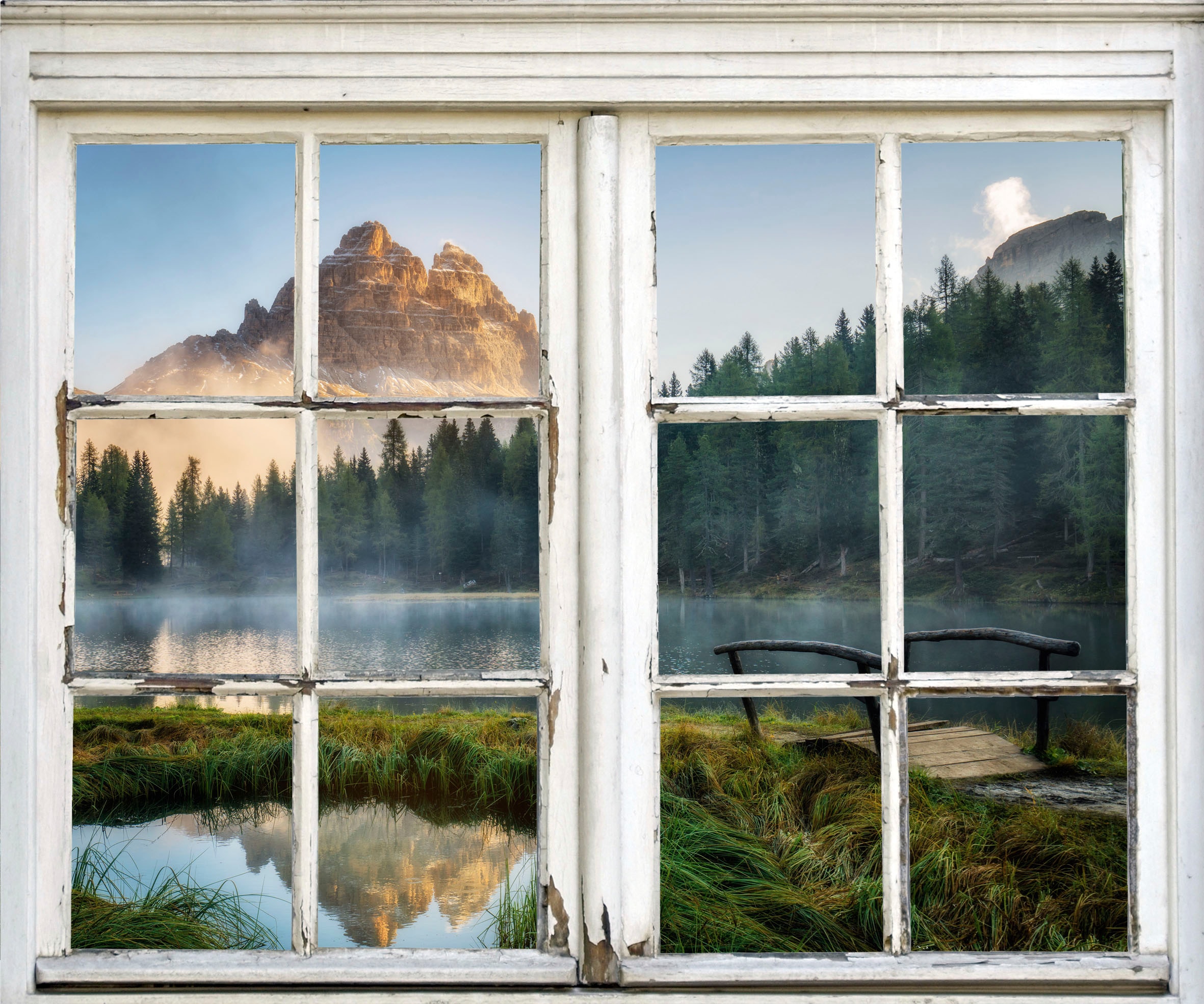 queence Wandsticker »Landschaft« Wandsticker, Wandbild, selbstklebend, Berge, See, Brücke