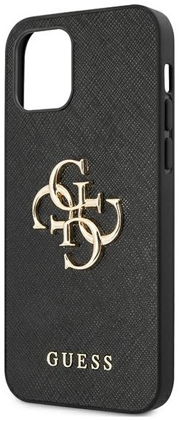 iPhone 12 / iPhone 12 Pro Leder Saffiano Hardcase Hülle Metall Logo (GUHCP12MSA4GGBK) - Schwarz / Gold
