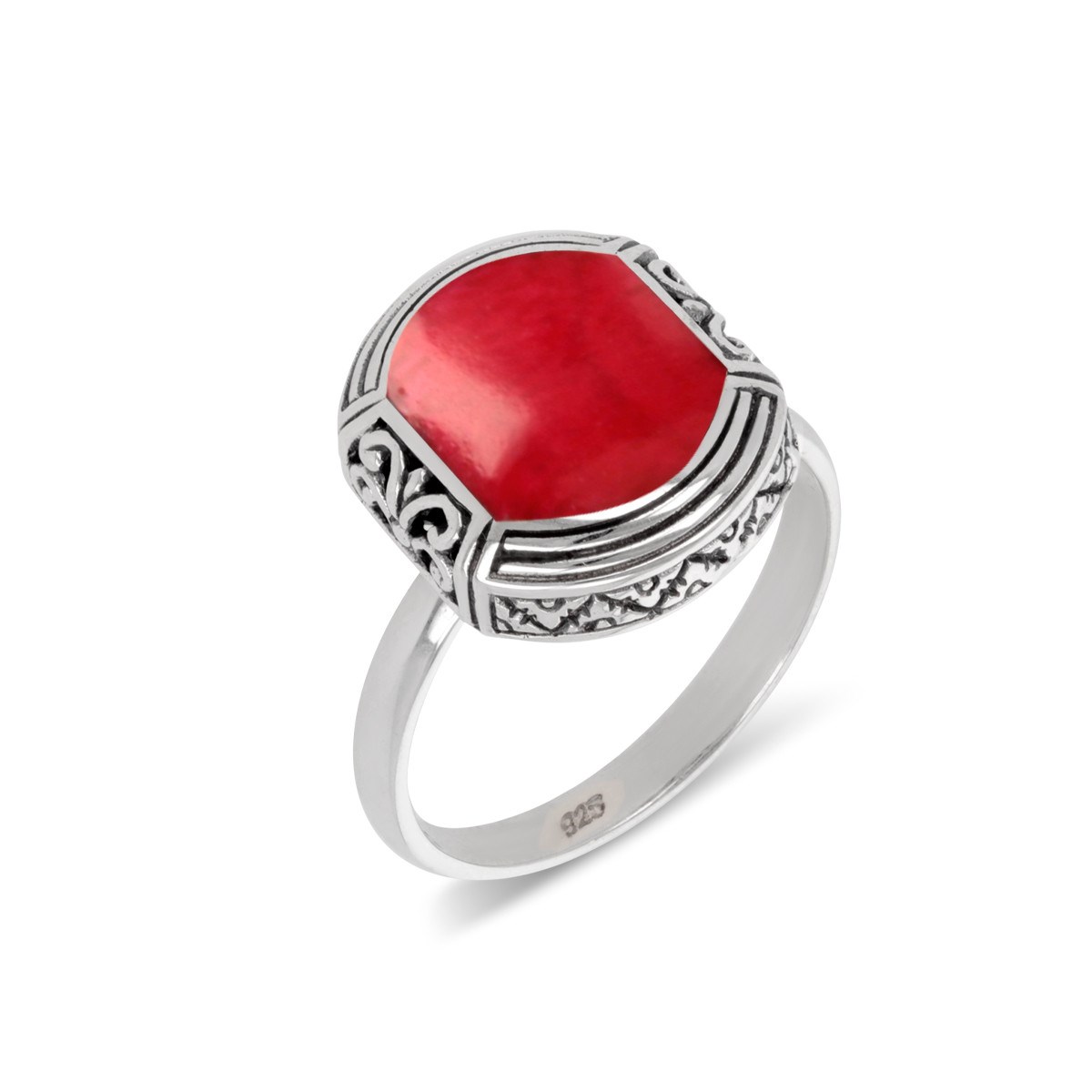 Bague en Argent 925 avec Corail Rouge - Style Ethnique et Chic | Aden