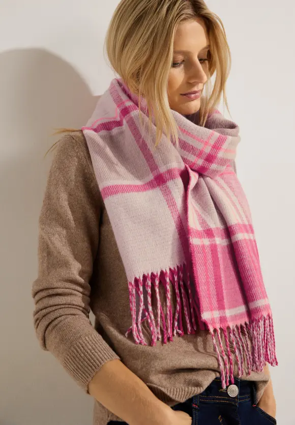 Doubleface Schal mit Fransen - cosy coral
