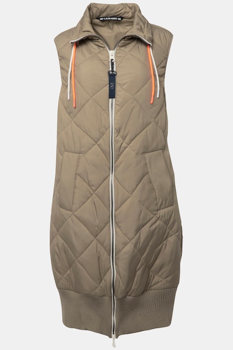 Steppweste, lange Form, Stehkragen, Zipper, Rippsaum